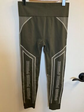 Puma Olive Green Evoknit High-Waist Leggings with White Logo, Medium
